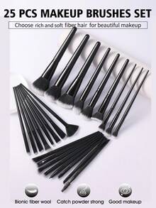 25/50pcs Makeup Brush Set, Includes Eye Shadow Brush, Eyebrow Brush, Foundation Brush, Powder Brush, Blush Brush, Concealer Brush And Highlighter Brush. Made Of Ultra-Soft Synthetic Fibers, Suitable For Daily Facial Makeup. Makeup Brush Set, Makeup Brush Set, Makeup Brush Set, Complete Makeup Tools, Makeup Brush Set, Complete Makeup Tools, Makeup Brush Set, Makeup Brush Set, Makeup Gift Set - Black - View 2