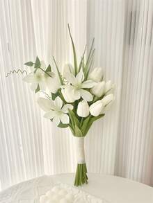 باقات زفاف للعروس والوصيفات، زهور الكلا الليلي البيضاء الاصطناعية باقات العروس للحفل الكنسي وديكور المنزل، أدوات زفاف للصور، ديكورات حفلات الخطوبة والزفاف وعيد الحب - الأبيض أ - مشاهدة 15