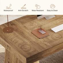 Tribesigns 55-Inch Executive Office Desk, Wooden Computer Desk With Double Pedestal, Modern Simple Writing Studying Table For Home Office - Light Brown - View 5