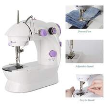 Máquina de coser eléctrica de tamaño pequeño, con función de doble velocidad, para utilizar dos hilos simultáneamente. Compacta y ligera, ideal para uso doméstico. Una opción perfecta para principiantes. Adecuada para trabajos manuales y reparaciones. - Blanco - Ver 2