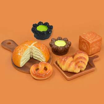 2/6pcs Miniature Food Toys, Realistic Bread & Dessert Decor Buttons