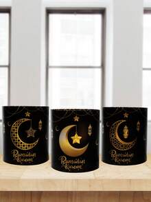 6pcs/12pcs Ramadan Black & Gold Lantern Shades, PVC Moon & Star Pattern, Eid Lantern Table Decor, Lantern Shades (Candles & Lights Not Included), Islamic Ramadan Party Table Decor, Ramadan Party Supplies, Ramadan Mubarak Decorations, Ramadan Home Decor, Eid Mubarak Decorations, Eid Al-Adha Gifts - Black Gold - View 5