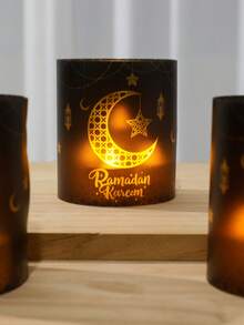 6pcs/12pcs Ramadan Black & Gold Lantern Shades, PVC Moon & Star Pattern, Eid Lantern Table Decor, Lantern Shades (Candles & Lights Not Included), Islamic Ramadan Party Table Decor, Ramadan Party Supplies, Ramadan Mubarak Decorations, Ramadan Home Decor, Eid Mubarak Decorations, Eid Al-Adha Gifts - Black Gold - View 10