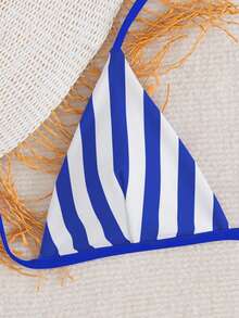 Women's Swimsuit; Fashionable; Purple Two Pieces Swimwear; Summer Beach; Bikini Set; Random Print. - Blue - View 7