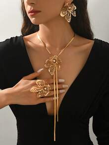 3pcs/Set New Creative Floral Elegant Fashion Y-Shape Snake Chain Personalized Daily Outfit Set, Autumn/Winter