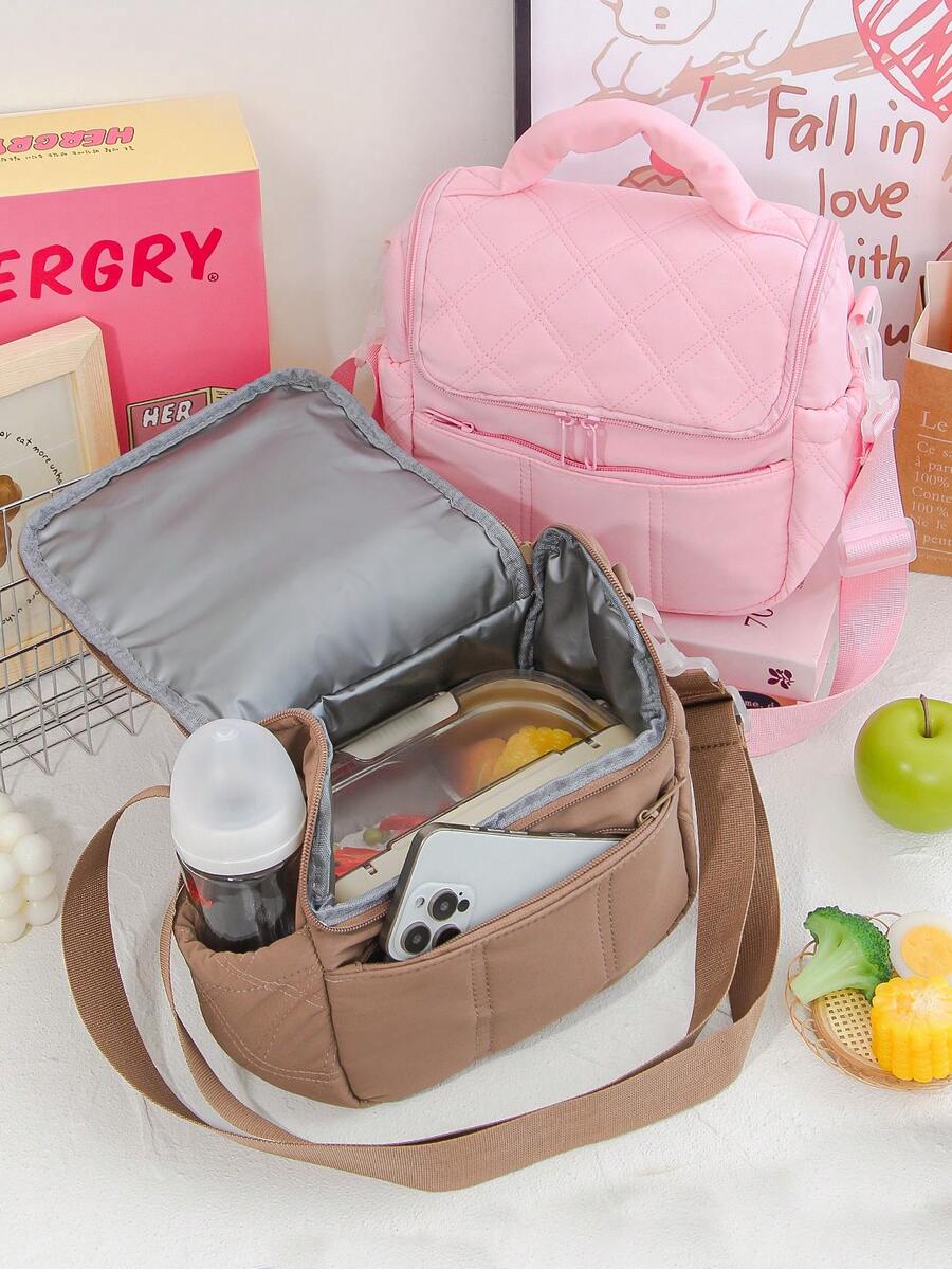 1 túi đựng cơm trưa cách nhiệt màu trơn có tay cầm, túi tote nhiều ngăn chần bông dành cho nhân viên văn phòng, du khách, dã ngoại - Túi đựng cơm trưa cách nhiệt tái sử dụng đựng thức ăn, trái cây, đồ ăn nhẹ, túi giữ lạnh chống thấm nước dung tích lớn dành cho nữ và nam, thích hợp cho dã ngoại, đi học, làm quà tặng cho nữ nhân dịp tựu trường.