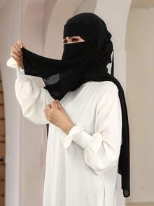 1pc Women's Muslim Composite Gauze Tie Bandana Face Mask, Comfortable Soft UV Protection Multipurpose Face Covering, Suitable For Daily Matching, Abaya+ - Multicolor - View 5