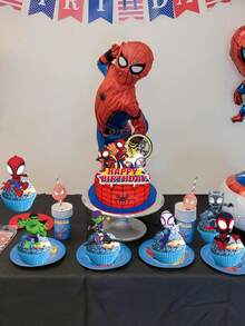 Marvel Spider Man Themed Birthday/New Cake Decoration, Party Decoration Spider Man Flag Raising Cake Card Hanging Spiral Decoration Birthday Party Decoration Theme Perfect For Festival Decor - Multicolor - View 2