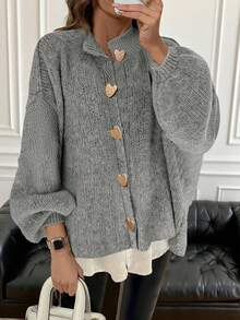 女士休闲简约开衫，适合通勤，秋冬季穿着 - 灰色 - 查看 2