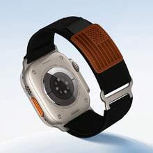 Trail Loop 尼龙表带，兼容 表带 49mm 46mm 45mm 44mm 42mm 41mm 40mm 38mm 男女款，坚固耐用的编织弹性运动表带，兼容 Ultra 系列 11/10/9/8/7/6/SE/5/4/3/2/1/SE - 深黑色(旗) - 查看 6