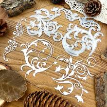 1 bộ/bộ khung viền ren họa tiết hoa cổ điển DIY dùng để làm thiệp, khuôn cắt kim loại, khuôn cắt giấy thủ công làm sổ lưu niệm, dụng cụ dập nổi, vật dụng làm sổ lưu niệm và đóng dấu DIY - Bạc - Xem 4