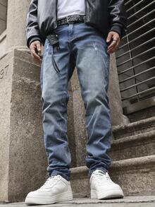 Men's Light Wash Loose Fit Wide Leg Jeans, Long Versatile Streetwear Y2K Style Denim Pants, Suitable Gift For Boyfriend Or Husband - Blue - View 6