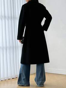 女士黑色长袖束腰大衣 冬季秋季新年圣诞节日常款 - 黑色 - 查看 2
