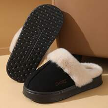 Dép đi trong nhà unisex mùa thu/đông, trang trí thêu, lớp lót lông mềm mại ấm áp, đế EVA nhẹ, thời trang và đa năng cho mọi mùa. - màu đen - Xem 4