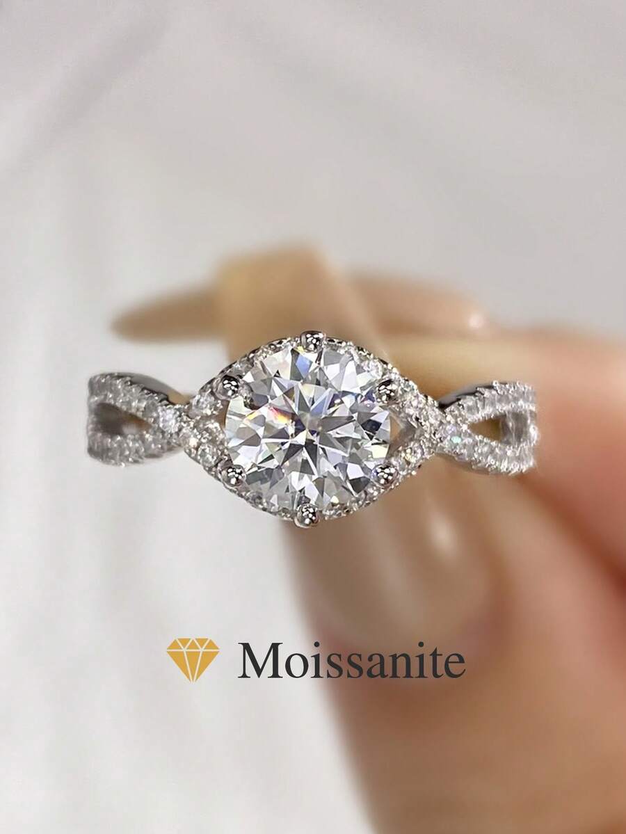 1pc 1ct Openwork Six-Prong Moissanite Wedding Ring, 925 Sterling Silver, Elegant And Eternity Engagement Ring, Promise Ring, Anniversary Ring, Exquisite Women's Jewelry Gift, Christmas Present - Openwork Six-prong Moissanite Ring - View 1
