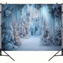 1pc Winter Wonderland Backdrop - Snowy Forest & Icicles Photography Background With Frozen Waterfall,  No Electricity Needed, Durable Polyester Fabric For Christmas, Winter Parties, Photo Booths,  Home Decor - Indoor/Outdoor Decoration, Winter Wonderland Decorations, Holiday Photo Booth, Snowy Landscape,  Easy Setup Banner, 2D Flat - 彩色 - 查看 3