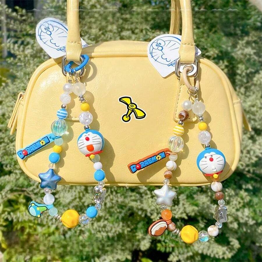 1pc Genuine Cartoon Doraemon Dingdang Cat Mobile Phone Case Chain Camera CCD Pendant Hand-Painted Beaded Pendant Key Chain, Christmas, Christmas Stocking Filler, Christmas Gift, Christmas, Christmas Decorations - Multicolor - View 1