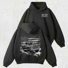 Women Winter ClothesAmerican Flag Chevy Truck Hoodie – Vintage Square Body Pullover, Classic Pickup With USA Flag Graphic, Patriotic Car Guy Sweatshirt, Unisex GearLoose And Comfortablehoodie For Women - 黑色 - 查看 1