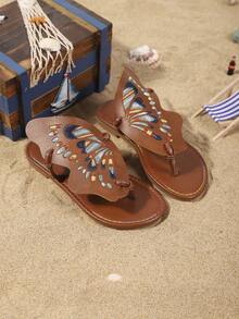 Girls' Fashion Slippers, New Summer Design With Embroidered Butterfly, Stylish, Generous, Lightweight And Flat - Brown - View 2