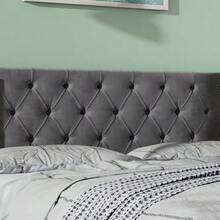 Upholstered Bed In An Ear Shape. Double Row Of Flannel Rivets, Buttoned Seams At The Head And Foot Of The Bed, Double Bed 140*200. Functional Hydraulic Bed. The Slatted Base Is Covered In Black, Stain-Resistant Fleece, Grey. - Grey - View 9