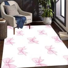 1Pc Pink Bow Pattern Non-Slip Mat - Plush, Soft, Machine Washable Rug With White And Pink Bow Design. Thickened For Living Room, Bedroom, Kitchen, Bathroom. Ideal For Christmas And Valentine's Day Home Décor, Floor Mat, Washable Area Mat, Cleanable Rug, Holiday Decoration, Stylish Rug, Durable Fabric, Decorative Rug, Perfect For Holiday Buyers And Pet Owners. - 彩色 - 查看 2