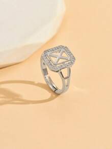 1. 时尚精致的26字母锆石戒指，夏季新款女士首字母开口戒指 - 白色 - 查看 22