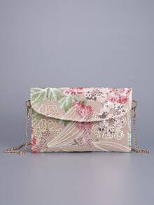 亮片刺绣花卉信封手拿包，女士时尚亮片拼接手提包，派对晚宴包，随机裁剪，适合女性，适合派对、婚礼、盛大晚宴，完美搭配节日派对礼服、晚礼服和亮片连衣裙。 - 彩色 - 查看 9