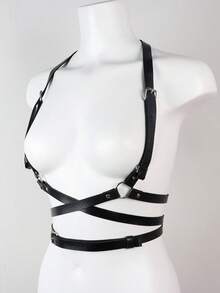 1件朋克风皮革紧身胸衣装饰条性感内衣束身衣吊袜带剑带，适合日常穿着