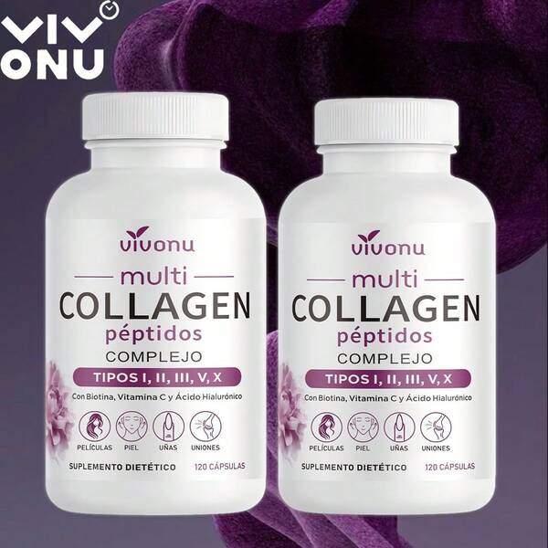  VIVONU Píldoras de colágeno compuestas para hombres y mujeres, 60 cápsulas tipo i, ii, iii, v, X | péptidos hidrolizados que contienen biotina, ácido hialurónico y complejos de vitamina C liposolubles | no modificados genéticamente, sin rellenos