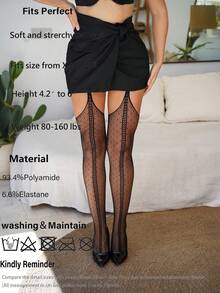 1 双性感女士连裤袜，黑色提花吊袜带长筒袜，高弹力渔网袜，适合圣诞节、情人节、周年纪念日穿着，打造性感造型。 - 黑色 - 查看 6