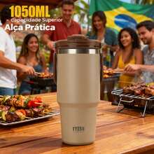 TYESO 1050ml (35 Oz) Vacuum Insulated Water Bottle With Handle, Stainless Steel Coffee Mug With Leak-Proof Lid And Straw. 100% Leak-Proof, Keeps Drinks Hot/Cold For 24 Hours Or Hot For 10 Hours. Suitable For Water, Iced Tea, Coffee, Smoothies And Other Beverages. Available In Various Colors. The Perfect Choice For Festive Or Birthday Gifts. - Marrom - 查看 11