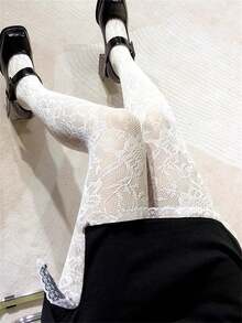 1 Pc Plus Size Women Stockings Colorful Mesh Long Stockings Floral Pattern Transparent Hollow Out Mesh Womens Tight Sexy Stockings Y2K Suitable For Daily Wear And Gifting To Partners Friends Christmas Halloween Best Gifts 80 200 Pounds - trắng - Xem 2