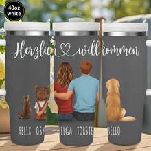 1pc 12oz/20oz/40oz Heartwarming Family Tumbler With Lid And Straw, Winter Insulated Travel Mug, Gift For Women Men, Ideal For Christmas, Memorial, Christmas, Birthday Gift, Iced/Hot Coffee Cup For Office - 40盎司粉紅色 - 查看 2