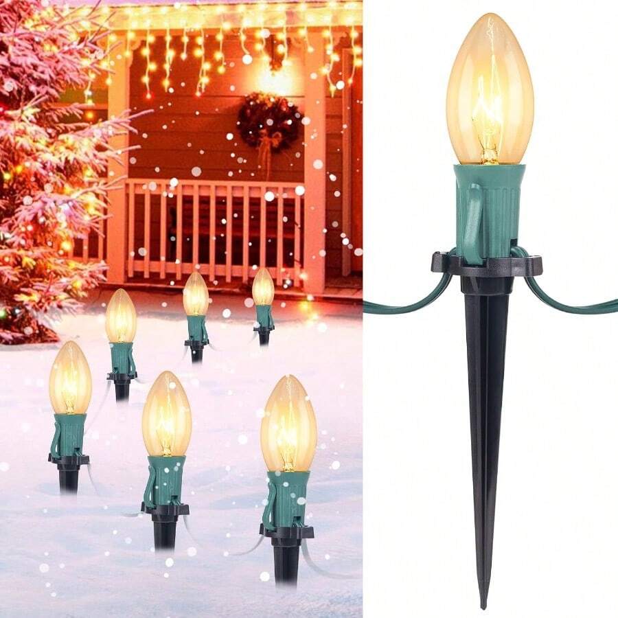 C9 Christmas Lights Outdoor 2 Packs Total 51.4 Ft 40 Bulbs Christmas Pathway Lights Waterproof Walkway Lights For Outside Driveway Sidewalk Outdoor Decorations Yard Clear - 暖白 - 查看 1