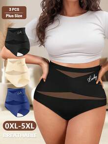 3pcs/Set Plus Size Women's Triangle Panties With Crisscross Mesh Paneling - Nhiều màu - Xem 1
