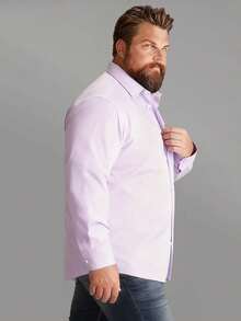 Plus Size Men's Long Sleeve Casual Shirt, Lavender, Loose Fit, Multi-Color, Long Sleeve Shirt - Mauve Purple - View 4
