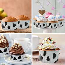 50Pcs Aluminum Cups With,5oz Disposable Ramekin Baking Cups Muffin Liners Mini Pie Pans Foil Cupcake Containers For Christmas Party Wedding Party,Cow Print - Cow Color - View 5
