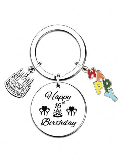 18th Birthday Surprise! Stainless Steel Keychain With Cake Letter Pendant, Creative Gift For Friends, Classmates, Girlfriends