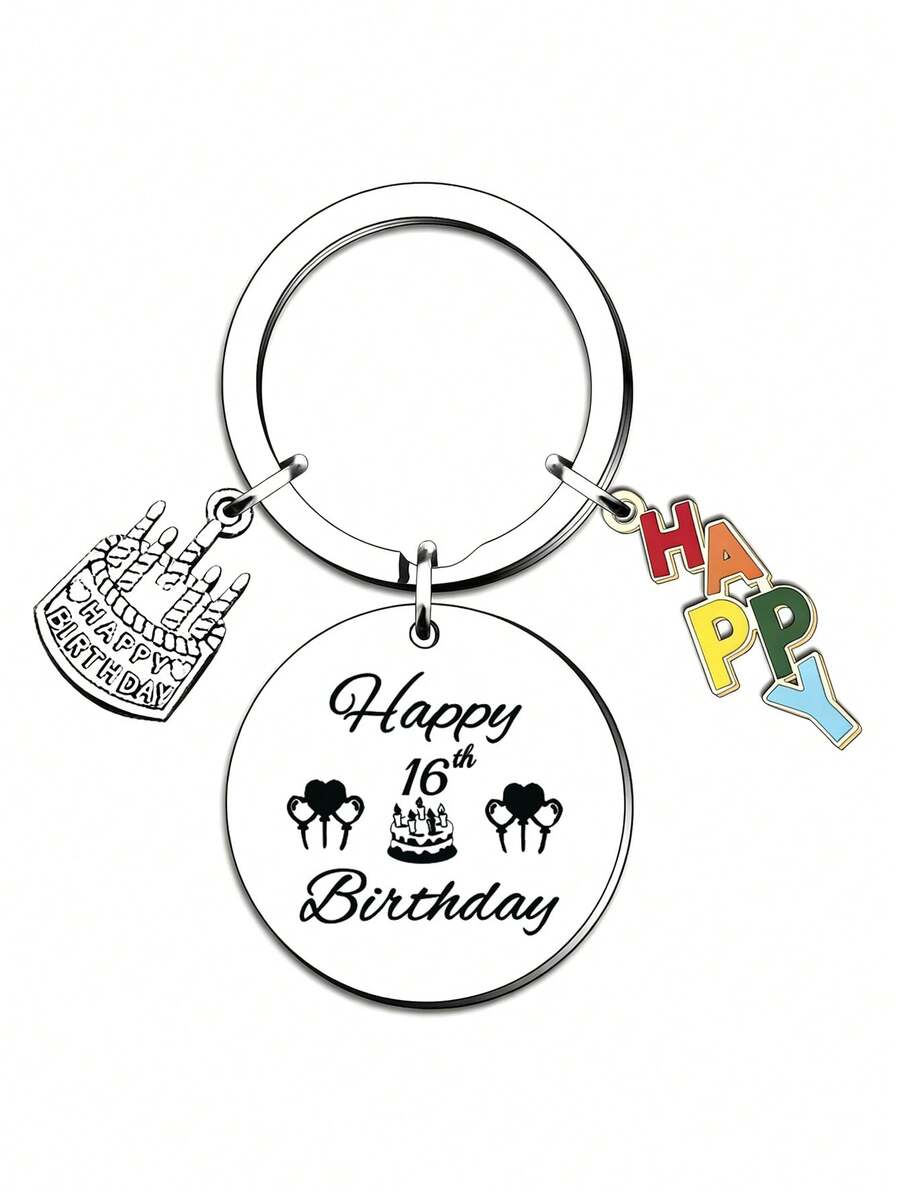 18th Birthday Surprise! Stainless Steel Keychain With Cake Letter Pendant, Creative Gift For Friends, Classmates, Girlfriends - Multicolor - View 1