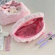 1-Piece Set, Cute Fluffy Pencil Case, Bow Storage Bag - High-Capacity Soft Pencil Case, Ideal For Desktop Accessories, Gift Giving, Essential For Students And Office Use. Back To School, Back To School, School Supplies, Pencil Pouch, School Bag - 彩色 - 查看 6