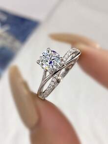 1 pieza 1ct Anillo de Moissanita de cuatro garras estilo río estelar, anillo de compromiso, anillo de promesa, anillo de aniversario exquisito y radiante de plata esterlina S925, regalo de joyería delicada para damas, regalo de Navidad - Plateado - Ver 3