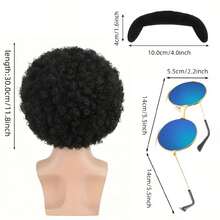 European & American Men's Rock Hairstyle Wigs, Suitable For Halloween, Disco, Hippie, 80s, Punk, Curly Synthetic Hair Punk Costume Set - Multicolor - View 2