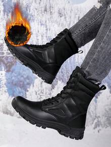 New High-Top Breathable Warm Lining Men's Outdoor Work Boots, Trainning Boots, Suitable For All Seasons, - Black - View 13