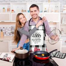 - Delantales de Navidad para parejas, regalo de despedida de soltera, toalla para horno, manopla, cocina, para boda, negro rojo, as shown in picture - Elegante - Ver 7