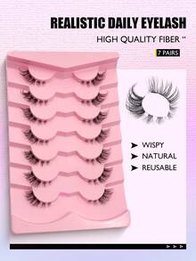 Asiteo 7 Pairs Natural Looking Half False Eyelashes, Transparent Band, Delicate Cat Eye & Extended Outer Corner, Faux Mink Lashes - 半眼睫毛 - 查看 6
