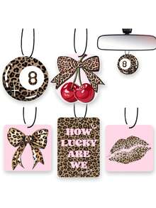 Leopard Print Car Fragrance Sheets, Car Air Freshener, Car Fragrance Mirror Hanging Decor, Creative Personalized Car Fragrance Sheets, Suitable For Car Interior And Wardrobe, Long-Lasting Scented Paper Air Freshener Hanging Decor, Car Interior Decoration, Car Accessories, Can Be Used For About 3 Months After Unsealing - Multicolor - View 1