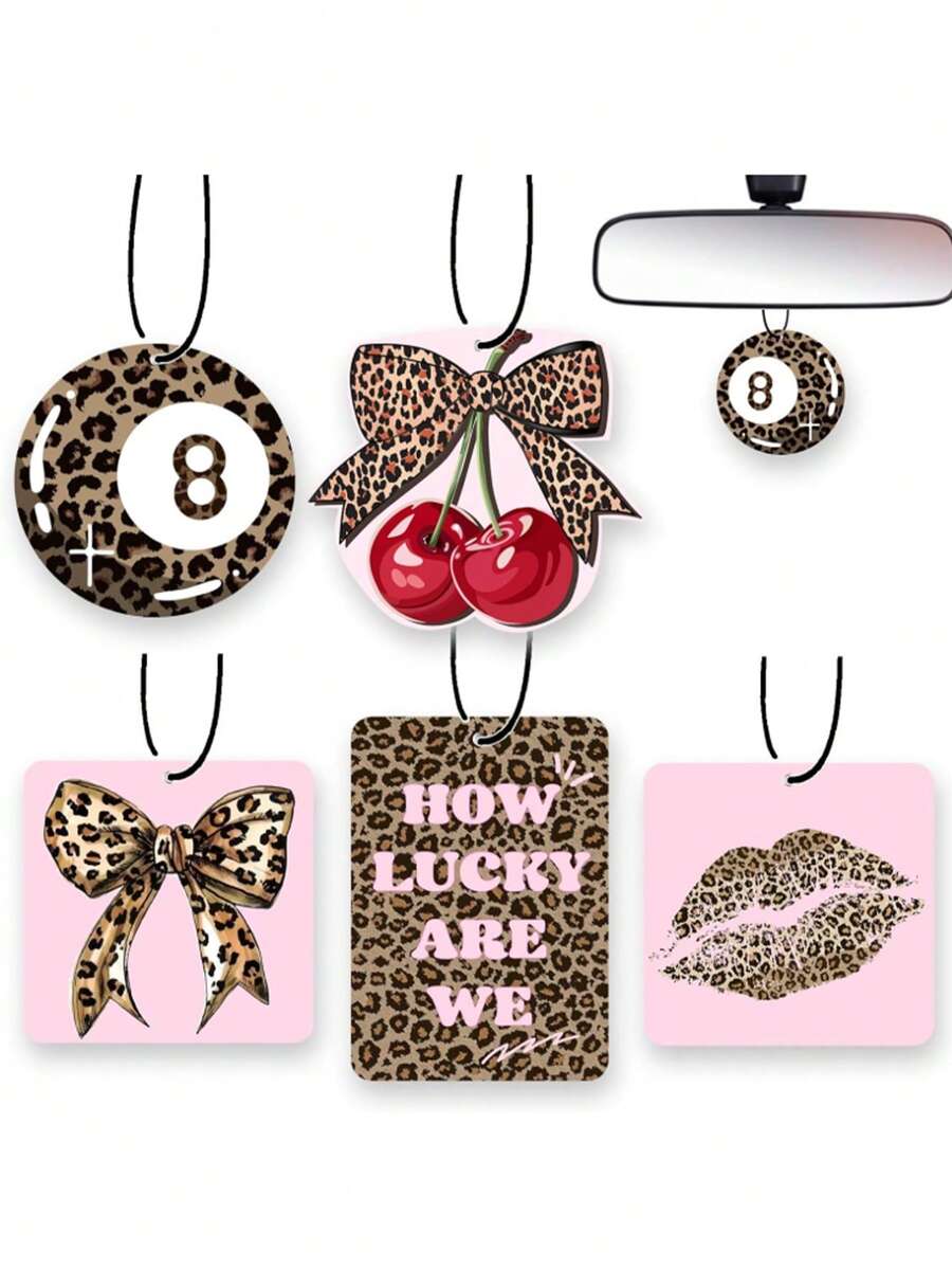 Leopard Print Car Fragrance Sheets, Car Air Freshener, Car Fragrance Mirror Hanging Decor, Creative Personalized Car Fragrance Sheets, Suitable For Car Interior And Wardrobe, Long-Lasting Scented Paper Air Freshener Hanging Decor, Car Interior Decoration, Car Accessories, Can Be Used For About 3 Months After Unsealing - Multicolor - View 1