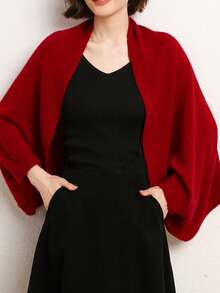 1pc Women 100% Merino Wool Poncho, Turtleneck Loose Knit Wrap Scarf, Asymmetrical Oversized Cape Shawl For Dress