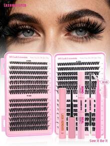 DIY Lash Extensions Kit,Cluster Lashes Individual 9-16mm D Curl, Wispy Volume Natural Look False Eyelashes, Reusable At Home Lash Clusters Set - Pink - View 1