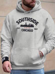 South Side Fundada en 1857, Sudadera de Terciopelo Impresa para Hombre de Chicago para Otoño e Invierno, Sudadera de Marca de Moda Versátil y Holgada con Capucha para Primavera y Otoño, Talla Extra Grande,One piece of 100% polyester 260g,One piece of 100% polyester 260g - Gris - Ver 1